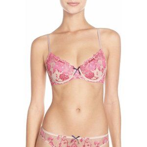HEIDI KLUM Sun Kissed Embroidered Balconette Demi Underwire Bra Pink 32C NEW